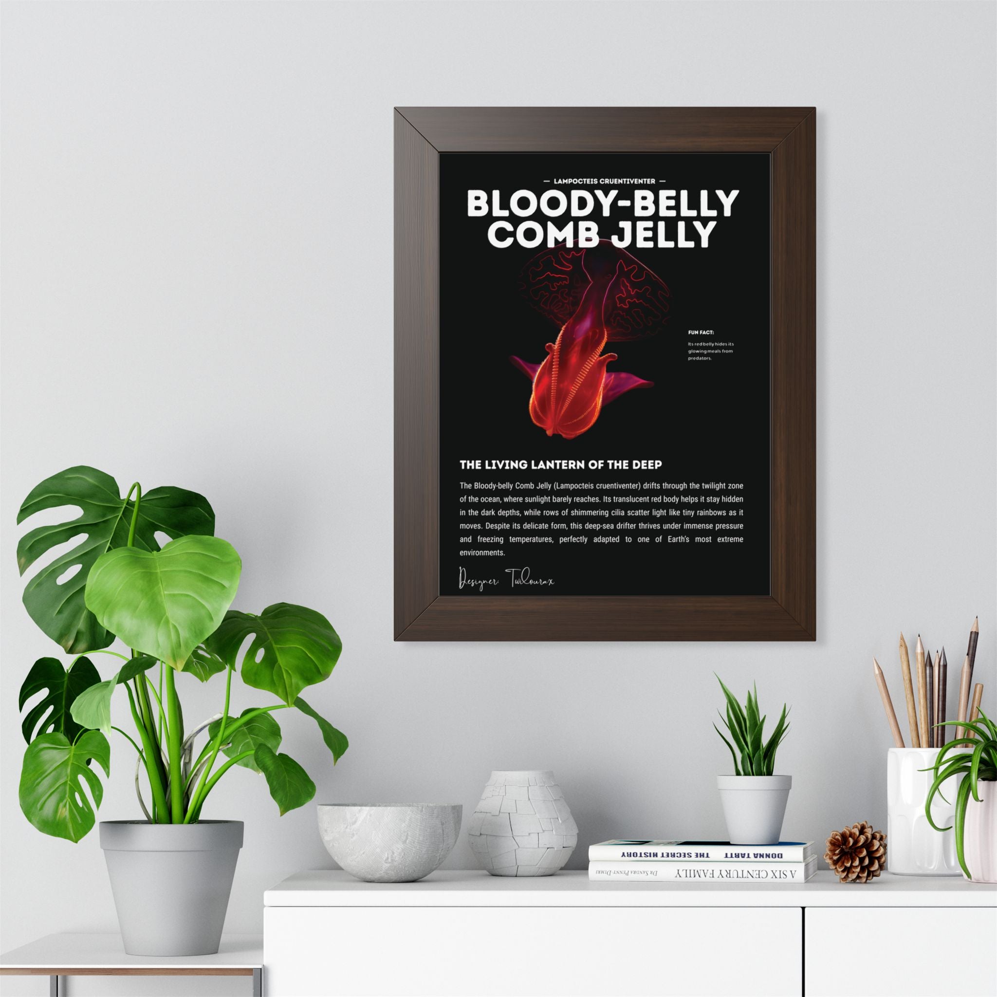 Bloody-Belly Comb Jelly Framed Poster | Deep-Sea Bioluminescent Wall Art