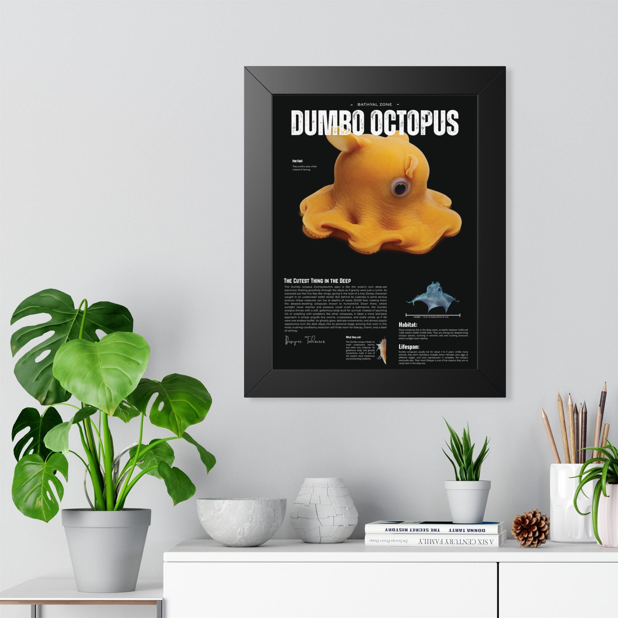 Dumbo Octopus Framed Poster | Marine Biology Wall Art