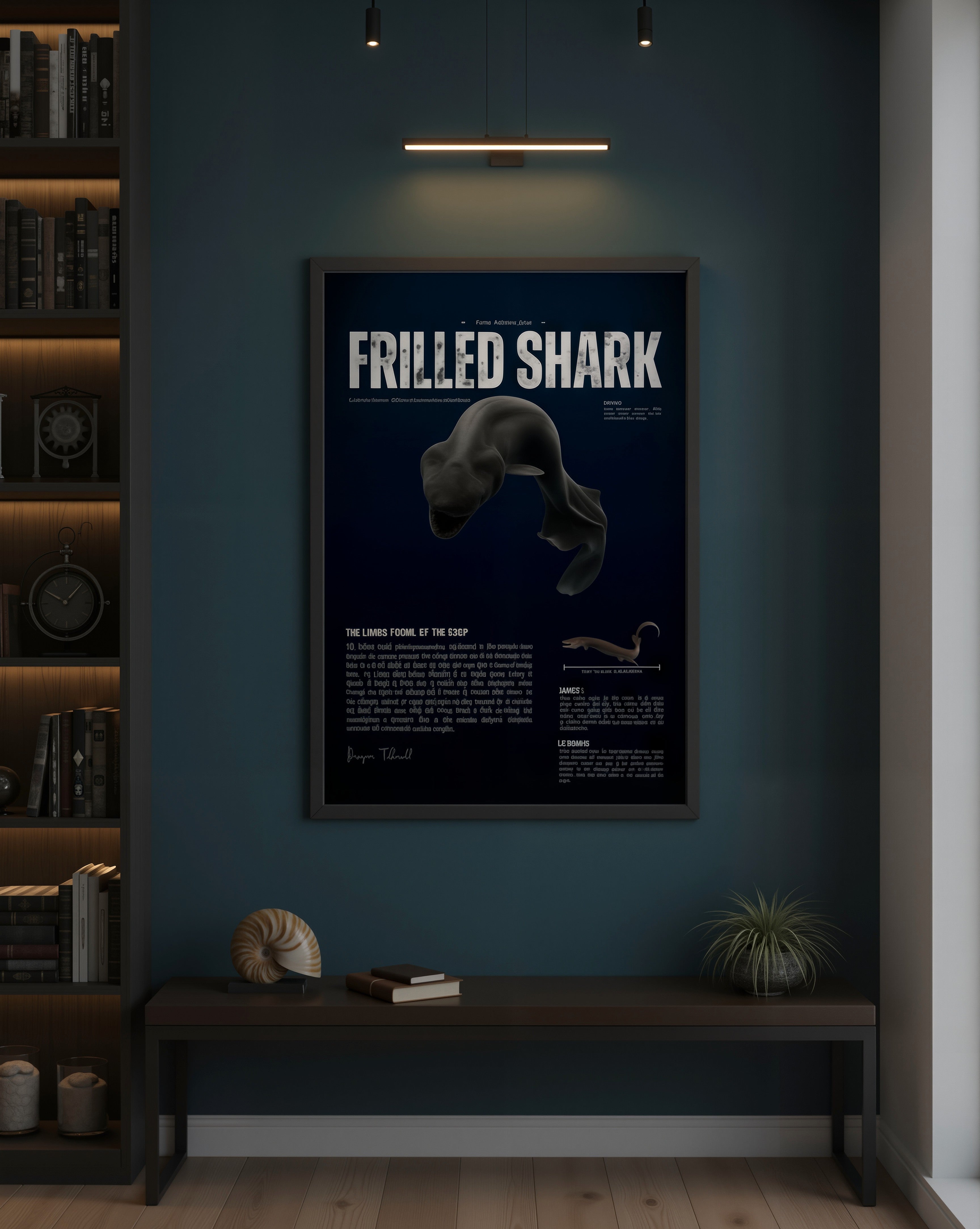 Frilled Shark Scientific Illustration Poster | Deep-Sea Anatomy Wall Art | Marine Biology Vertical Print