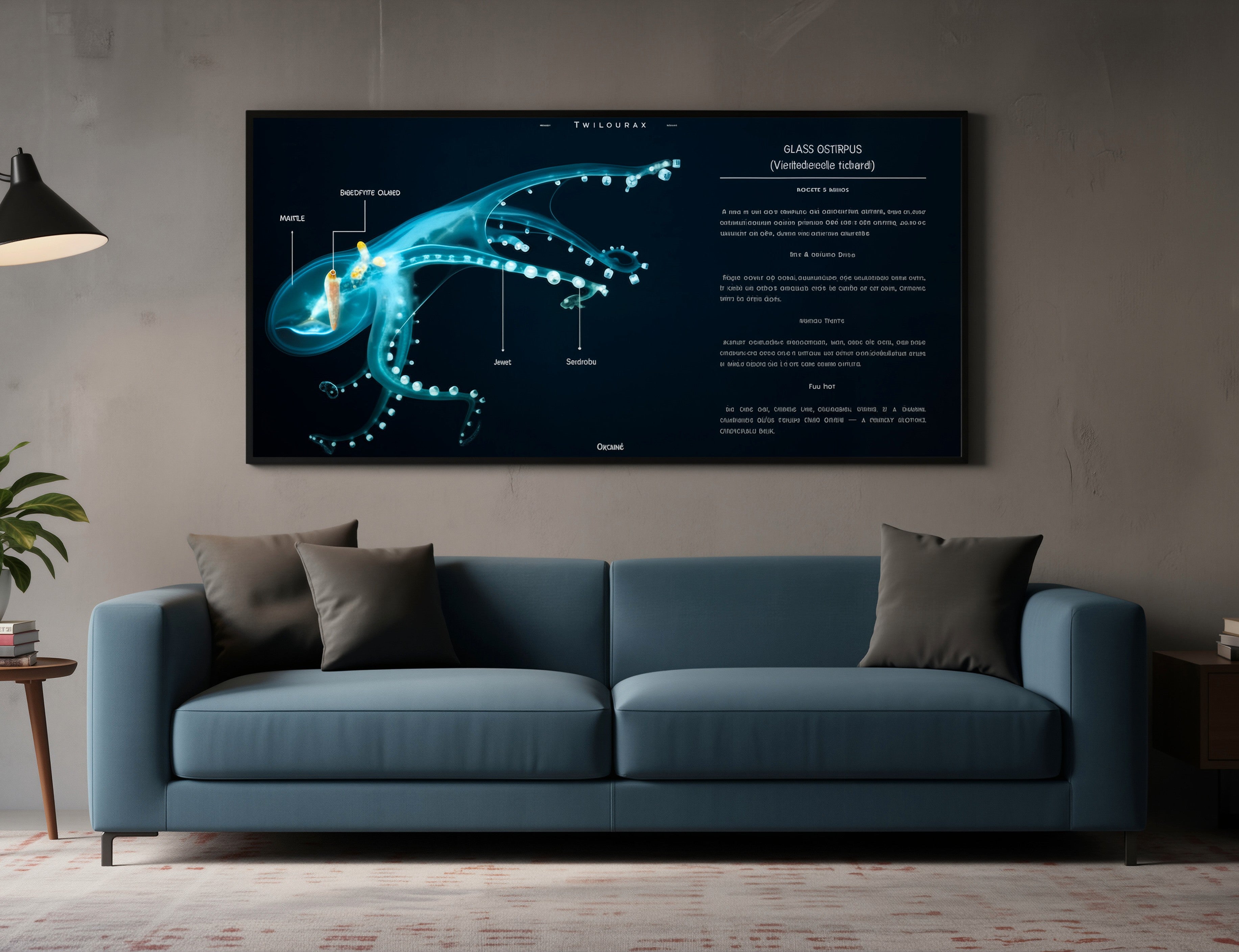 Glass Octopus Matte Poster | Oceanic Cephalopod Anatomy Art | Horizontal Scientific Illustration