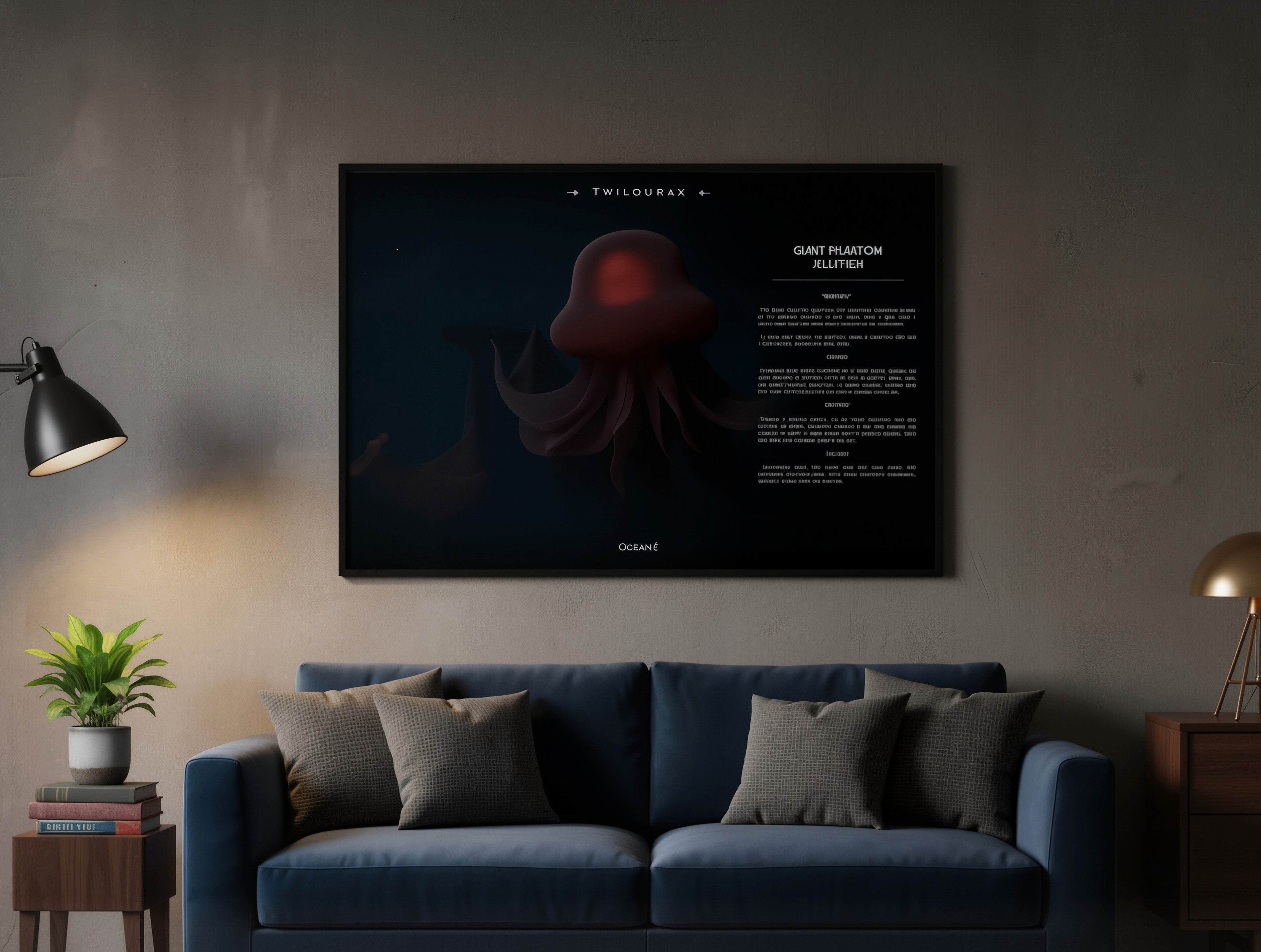Giant Phantom Jellyfish Horizontal Poster | Deep-Sea Enigma Wall Art | Matte Scientific Illustration