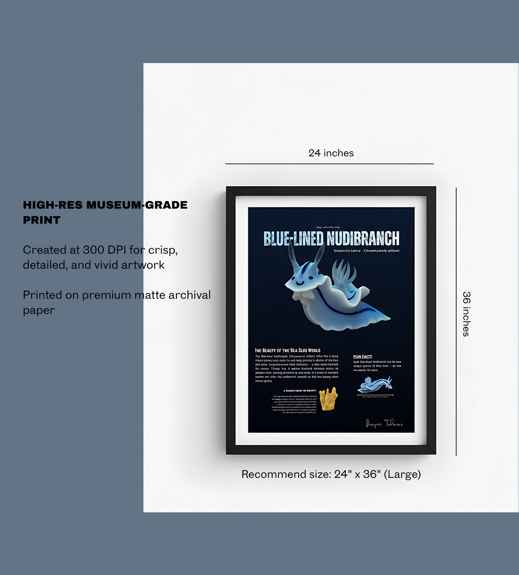 Blue-Lined Nudibranch Matte Poster | Deep-Sea Marine Creature Wall Art | Scientific Illustration | Ocean Biology Educational Print