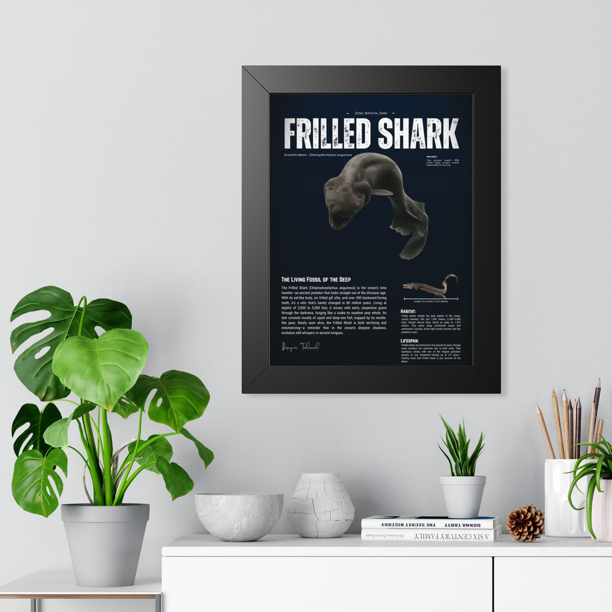 Frilled Shark Framed Poster | Prehistoric Shark Wall Art