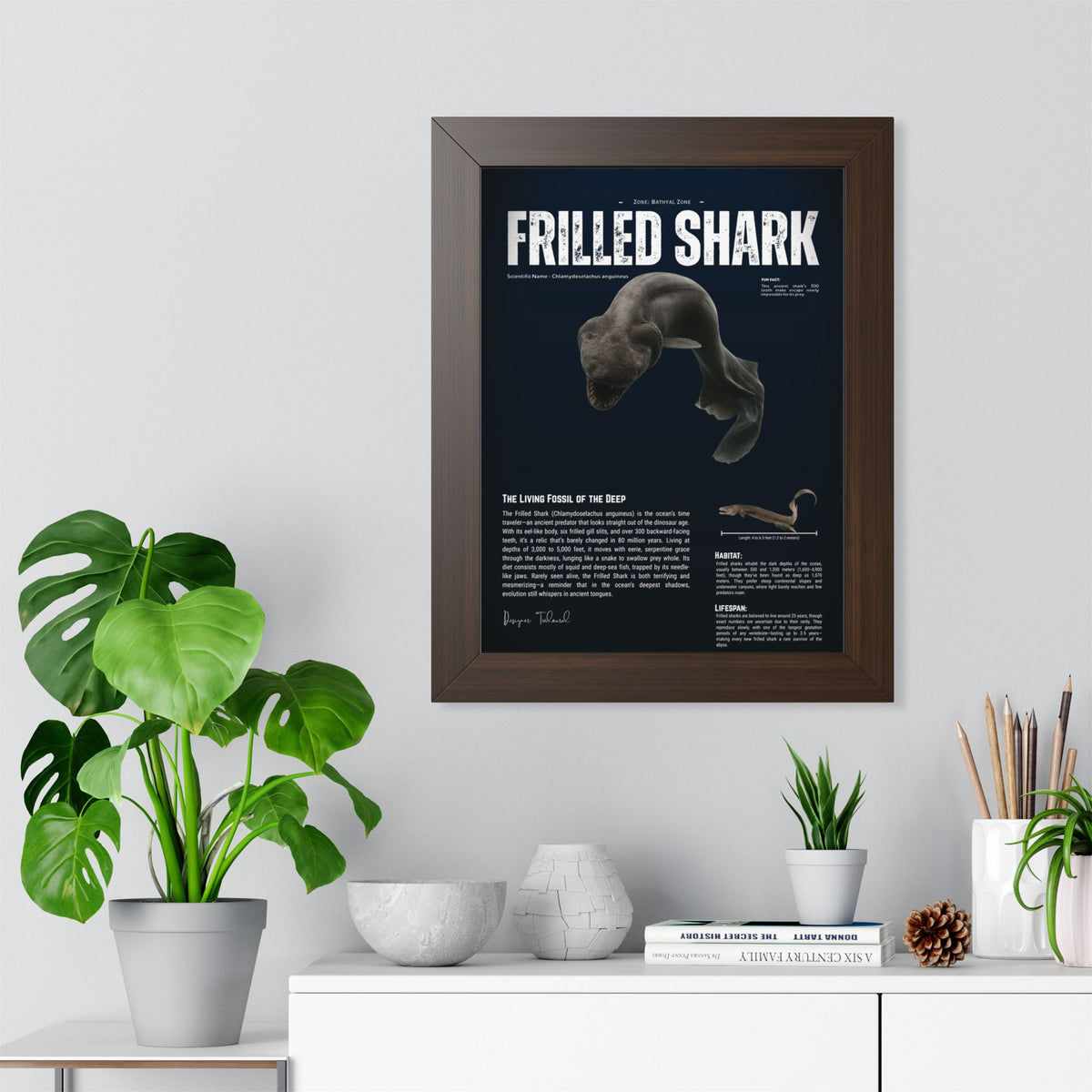 Frilled Shark Framed Poster | Prehistoric Shark Wall Art