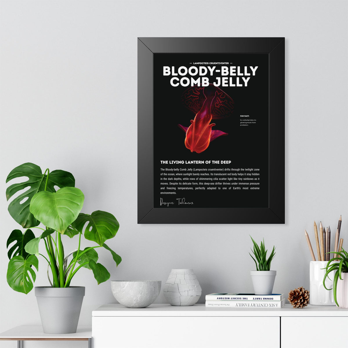 Bloody-Belly Comb Jelly Framed Poster | Deep-Sea Bioluminescent Wall Art