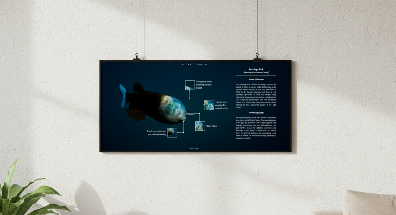 Barreleye Fish Poster | Deep Sea Anatomy Study Print | Matte Finish Horizontal Poster