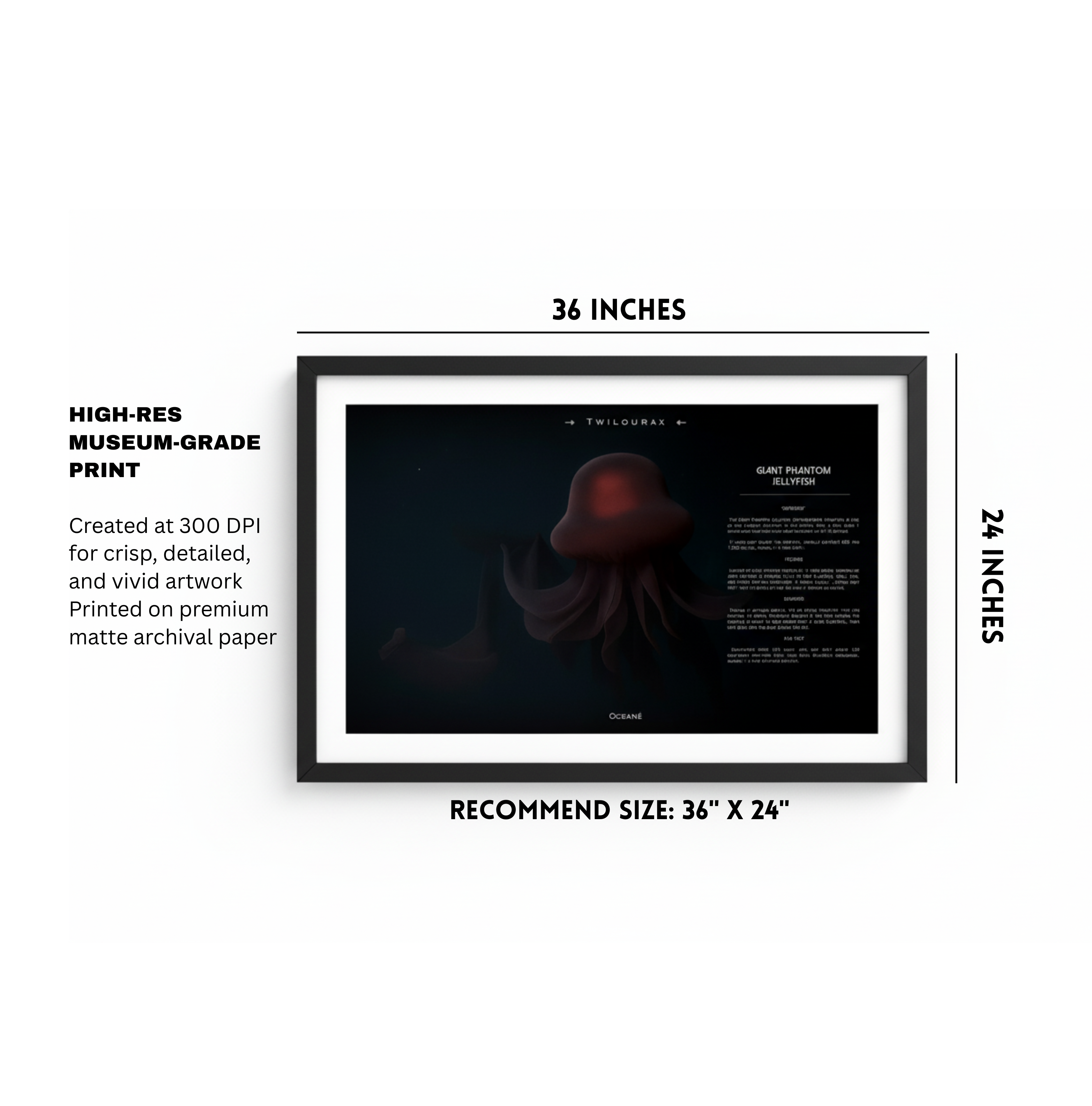 Giant Phantom Jellyfish Horizontal Poster | Deep-Sea Enigma Wall Art | Matte Scientific Illustration