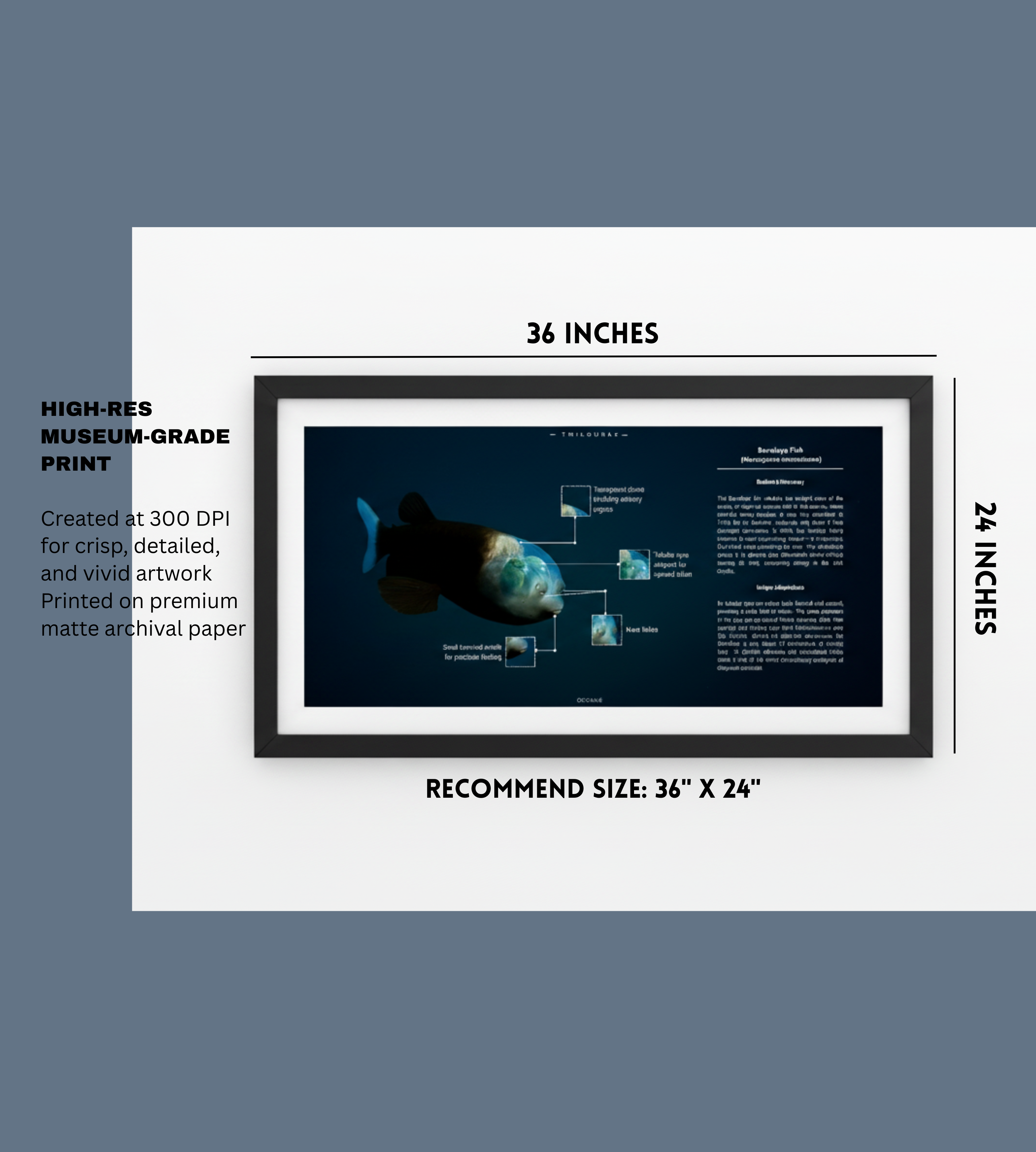 Barreleye Fish Poster | Deep Sea Anatomy Study Print | Matte Finish Horizontal Poster