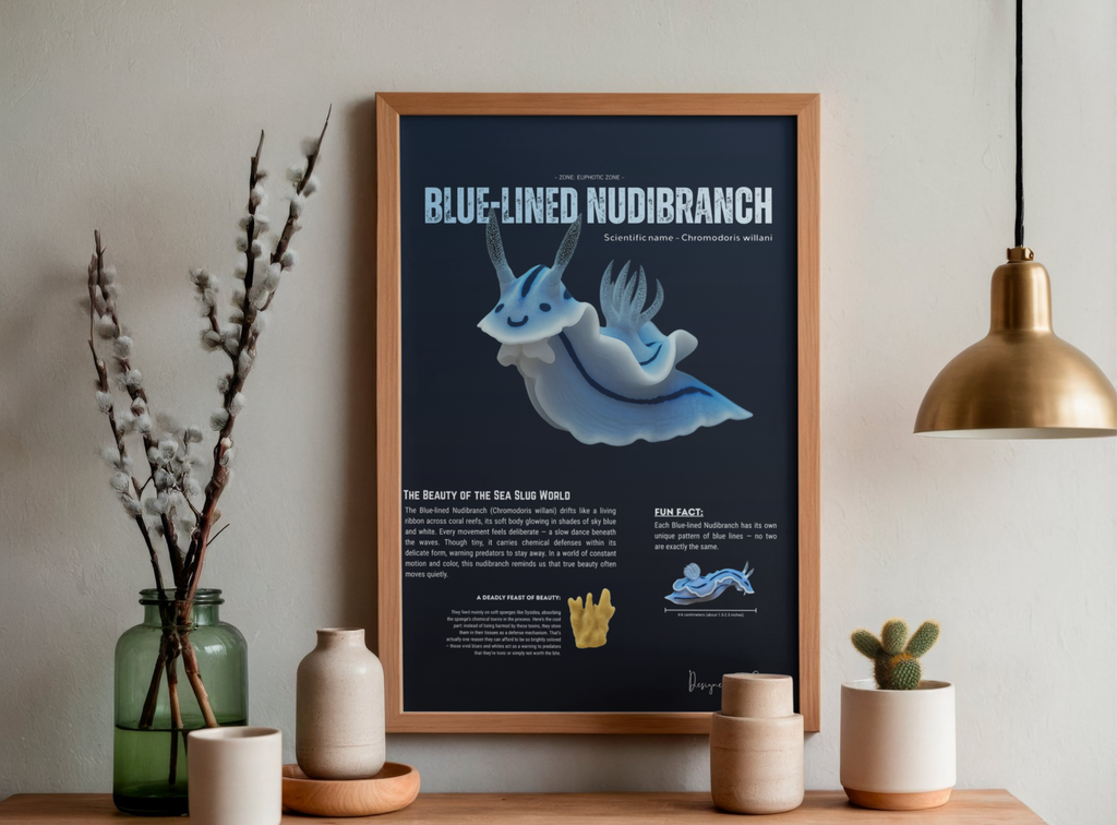 Blue-Lined Nudibranch Matte Poster | Deep-Sea Marine Creature Wall Art | Scientific Illustration | Ocean Biology Educational Print