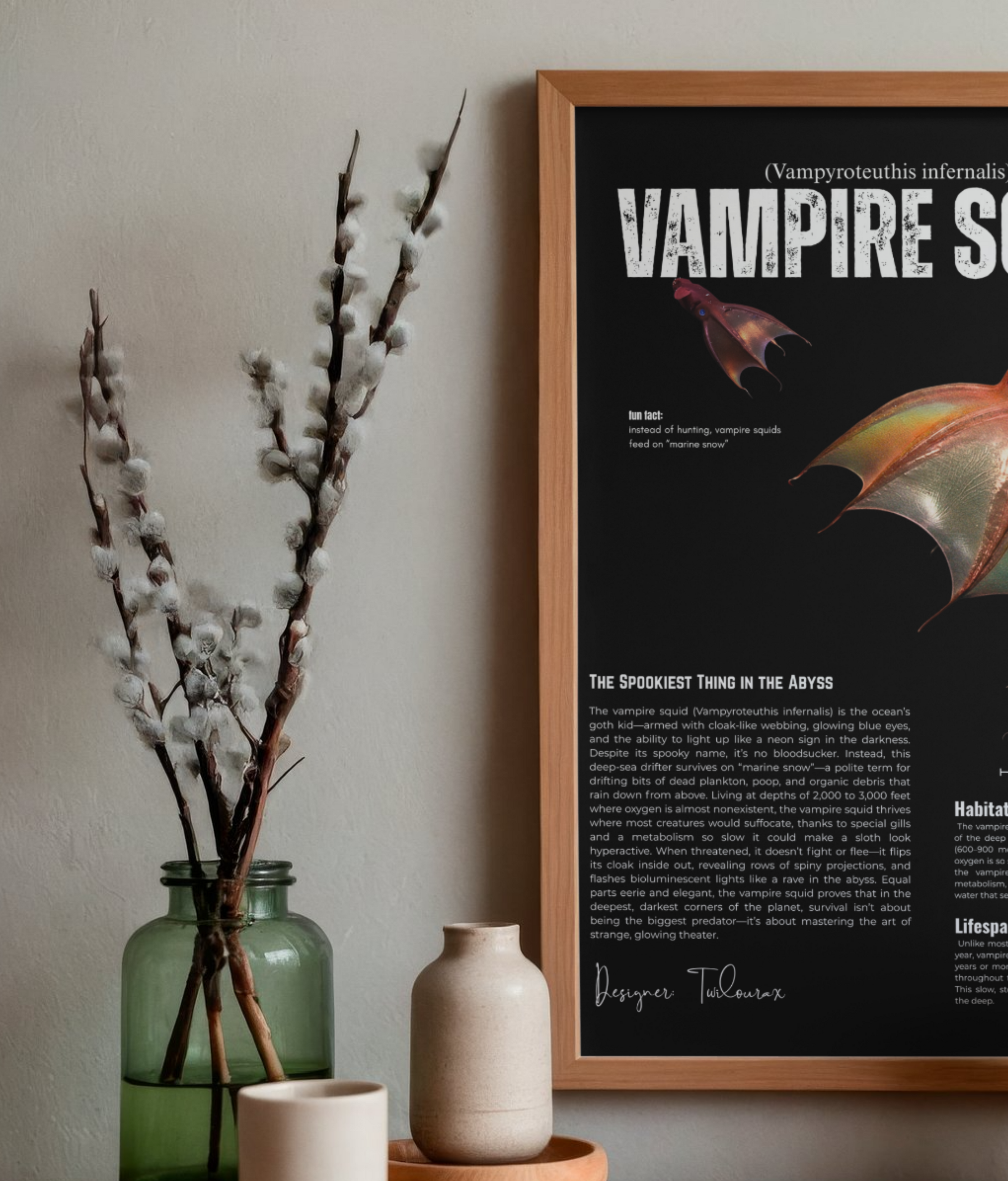 Vampire Squid Poster | Deep Sea Cephalopod Anatomy Wall Art | Matte Vertical Print