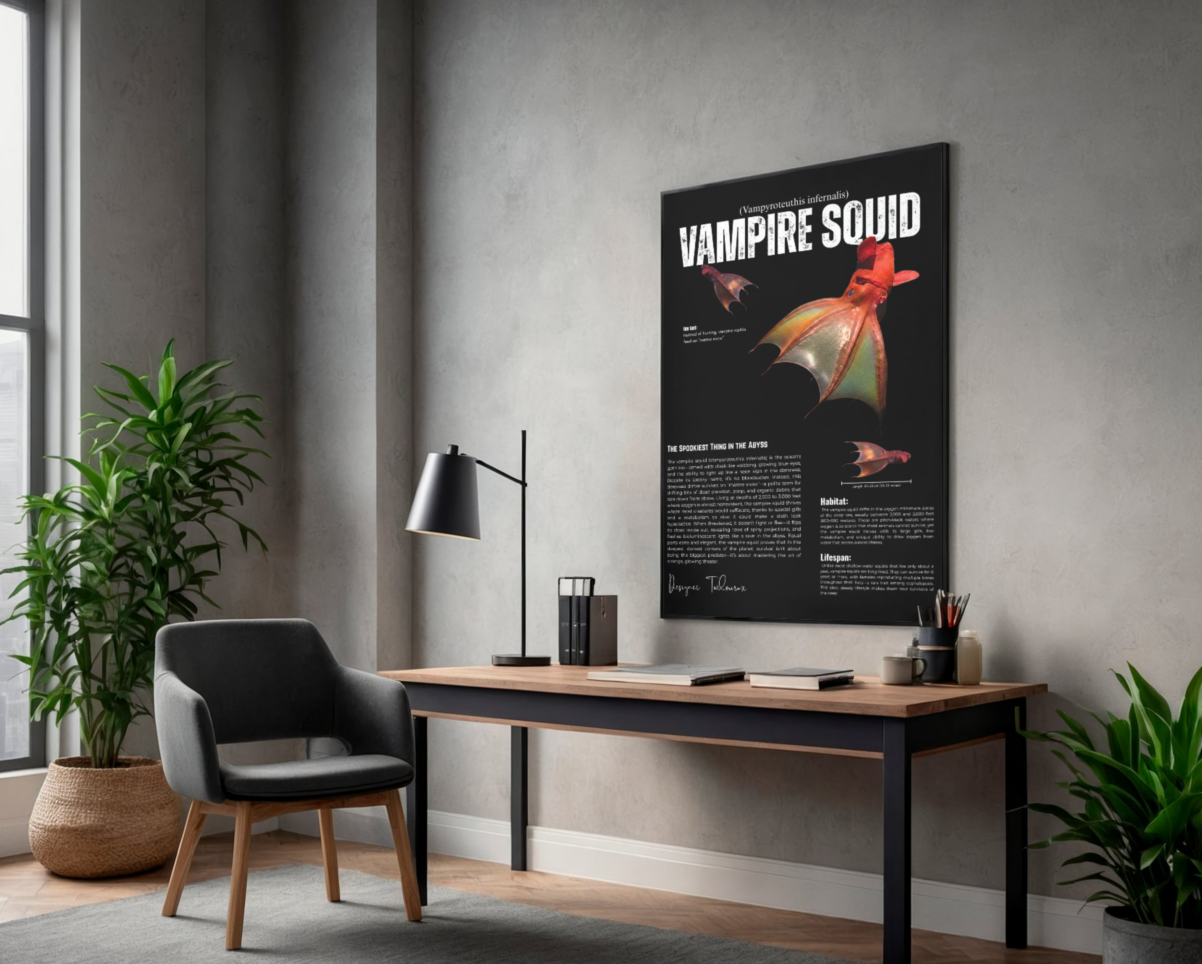 Vampire Squid Poster | Deep Sea Cephalopod Anatomy Wall Art | Matte Vertical Print