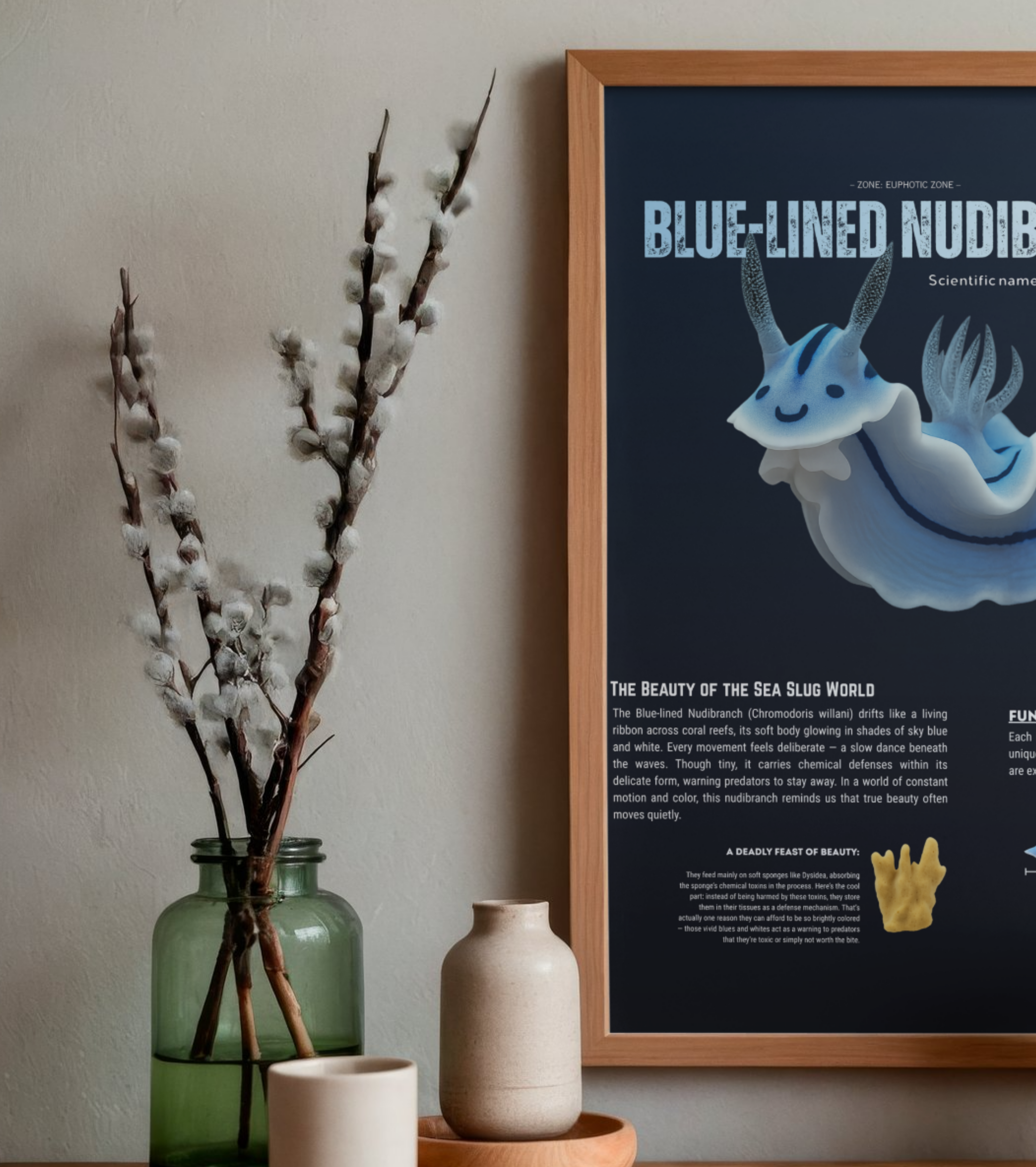 Blue-Lined Nudibranch Matte Poster | Deep-Sea Marine Creature Wall Art | Scientific Illustration | Ocean Biology Educational Print