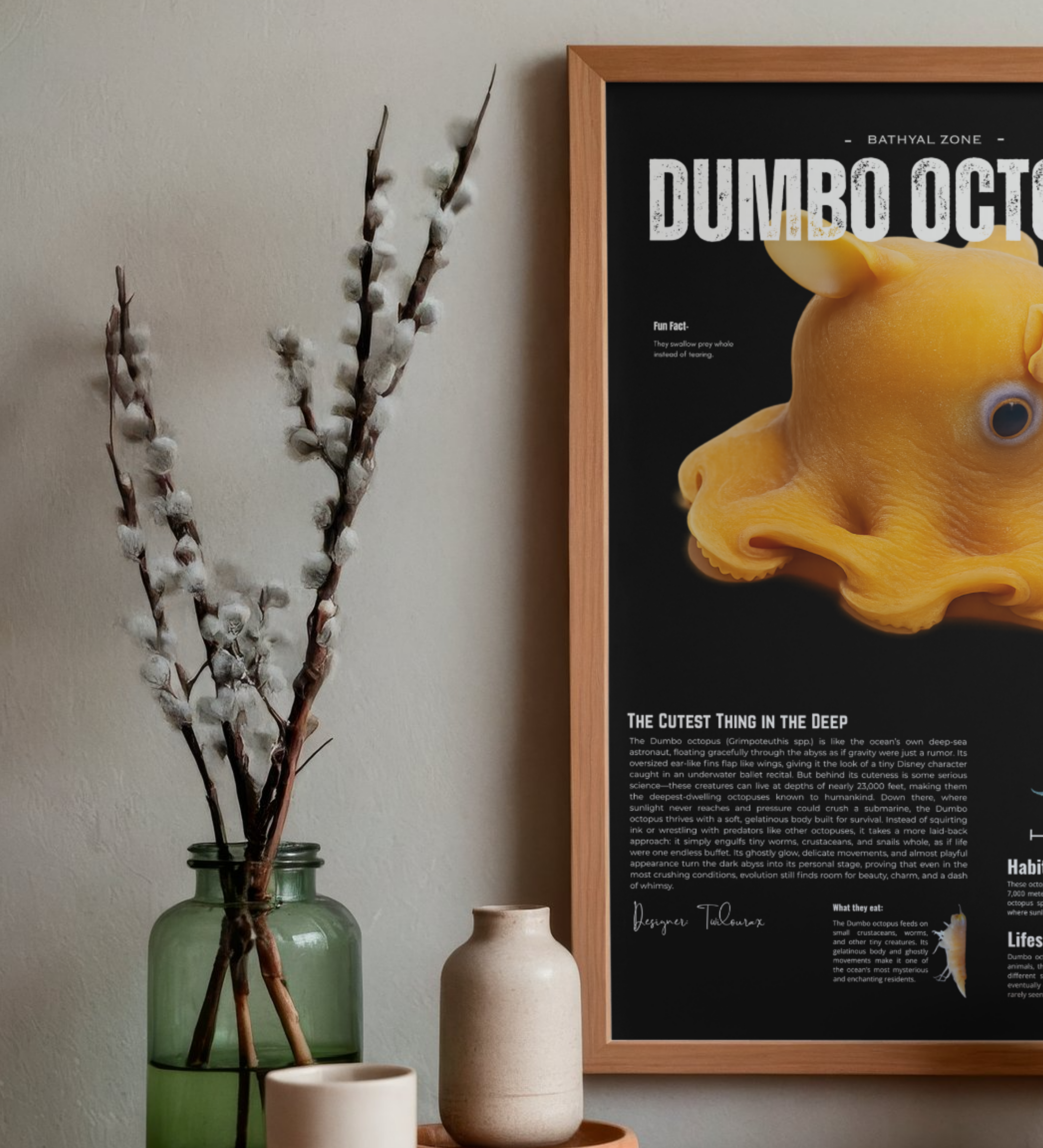 Dumbo Octopus Poster | Deep-Sea Cephalopod Anatomy Art | Matte Finish Vertical Wall Print