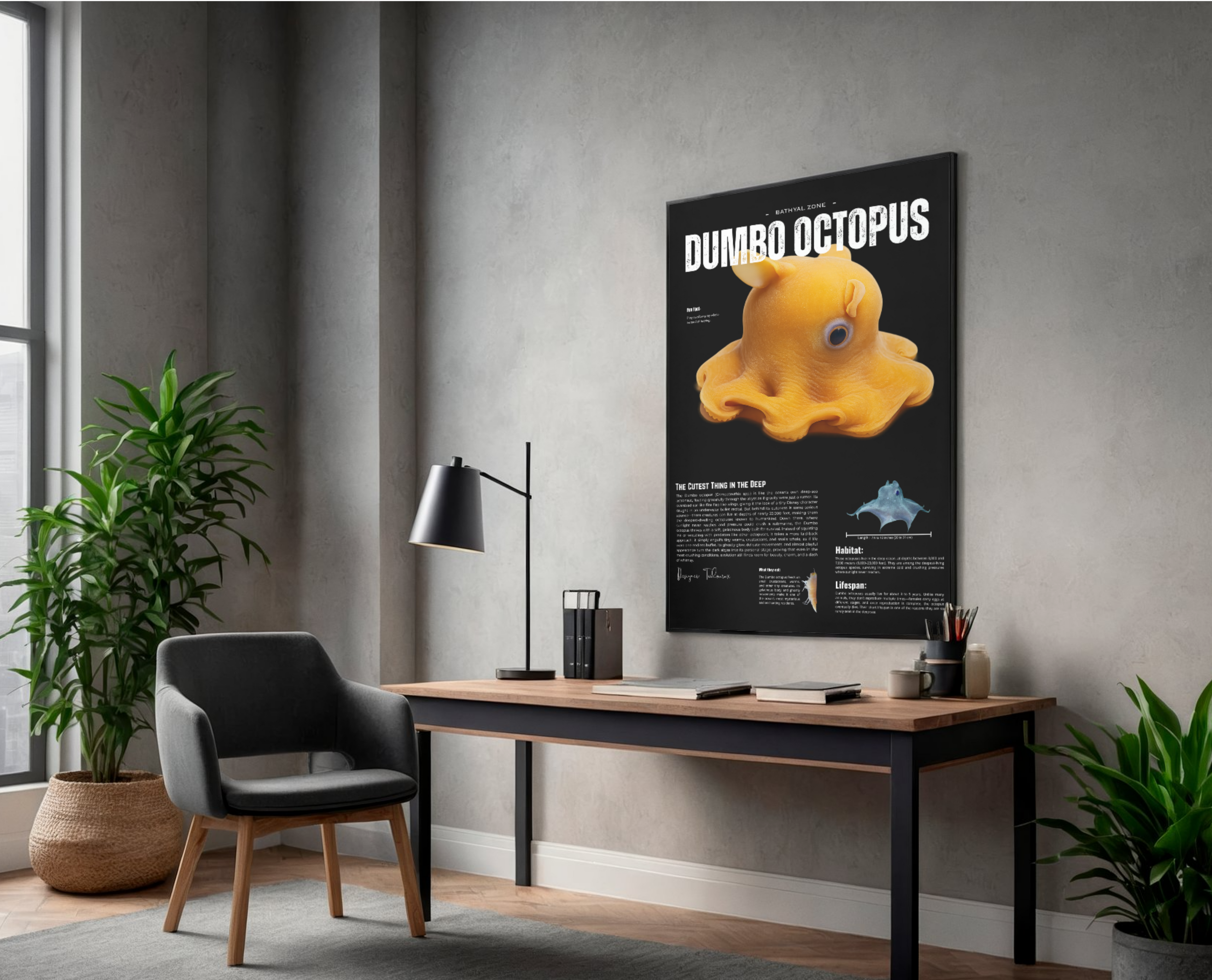 Dumbo Octopus Poster | Deep-Sea Cephalopod Anatomy Art | Matte Finish Vertical Wall Print