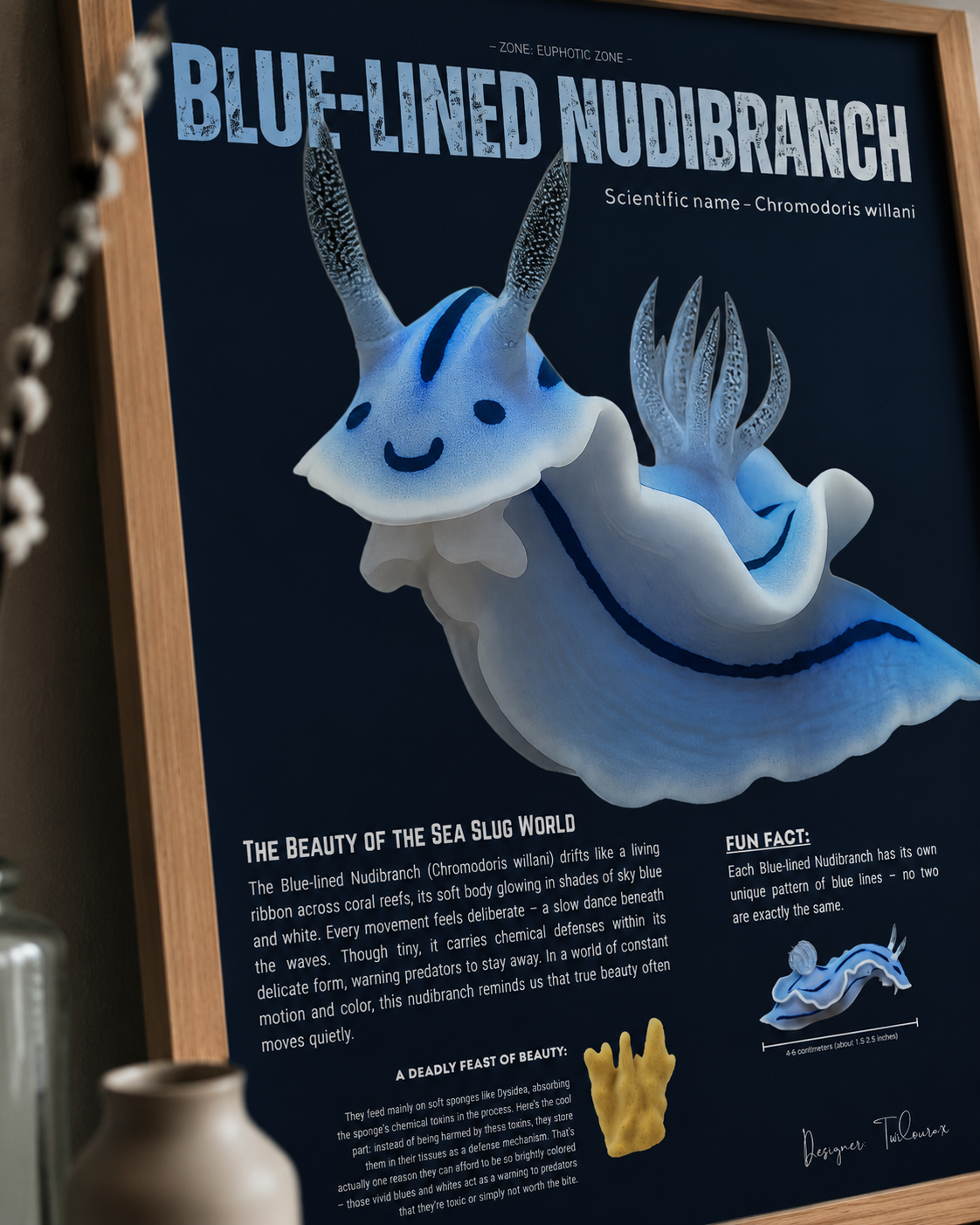 Blue-Lined Nudibranch Poster | Marine Biology Wall Art